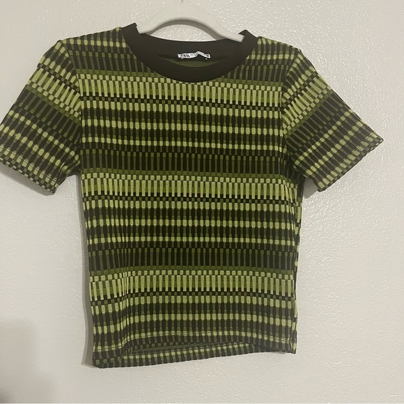 Zara Green and Brown Patterned Shirt Size Small - Picture 2 of 5